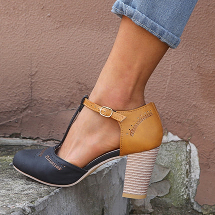 Thick Heel Suede Versatile High Heel Sandals for Women, Shoe Size:37(Black)-garmade.com