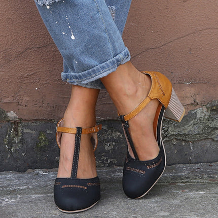 Thick Heel Suede Versatile High Heel Sandals for Women, Shoe Size:38(Black)-garmade.com