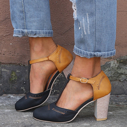 Thick Heel Suede Versatile High Heel Sandals for Women, Shoe Size:43(Black)-garmade.com