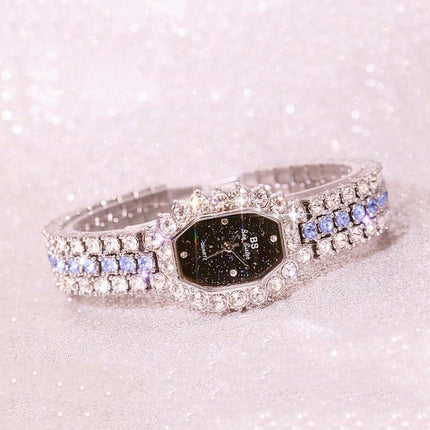 BS beesister FA1581 Women Octagonal Dial Diamond Plated Rhinestone Bracelet Quartz Watch(Silver Shell Blue Diamond)-garmade.com