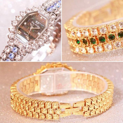 BS beesister FA1581 Women Octagonal Dial Diamond Plated Rhinestone Bracelet Quartz Watch(Rose Gold Coffee Diamond)-garmade.com