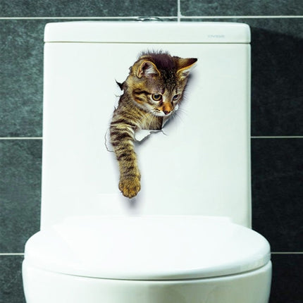 10 PCS Removable Waterproof Cartoon 3 D Cat Pattern Wall Sticker Bathroom Toilet Sticker(A)-garmade.com