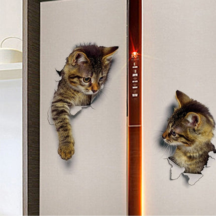 10 PCS Removable Waterproof Cartoon 3 D Cat Pattern Wall Sticker Bathroom Toilet Sticker(A)-garmade.com