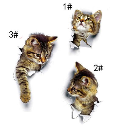 10 PCS Removable Waterproof Cartoon 3 D Cat Pattern Wall Sticker Bathroom Toilet Sticker(A)-garmade.com