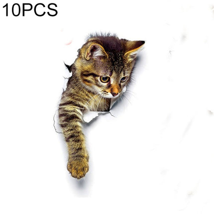 10 PCS Removable Waterproof Cartoon 3 D Cat Pattern Wall Sticker Bathroom Toilet Sticker(C)-garmade.com