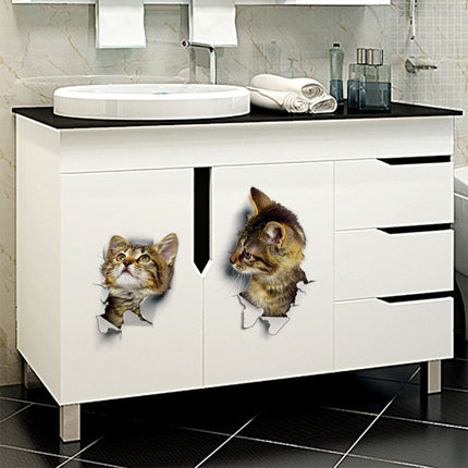 10 PCS Removable Waterproof Cartoon 3 D Cat Pattern Wall Sticker Bathroom Toilet Sticker(C)-garmade.com