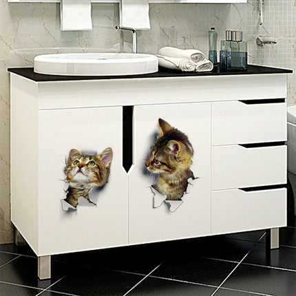 10 PCS Removable Waterproof Cartoon 3 D Cat Pattern Wall Sticker Bathroom Toilet Sticker(B)-garmade.com