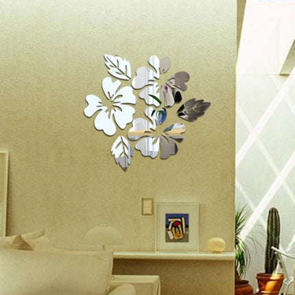 2 Sets Flower Pattern Wall Sticker Home Decor 3D Wall Decal Art DIY Mirror Wall Stickers Living Room Decoration(Gold)-garmade.com