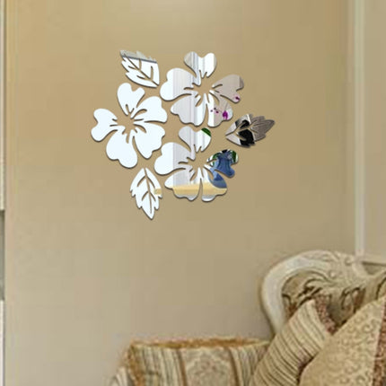 2 Sets Flower Pattern Wall Sticker Home Decor 3D Wall Decal Art DIY Mirror Wall Stickers Living Room Decoration(Silver)-garmade.com