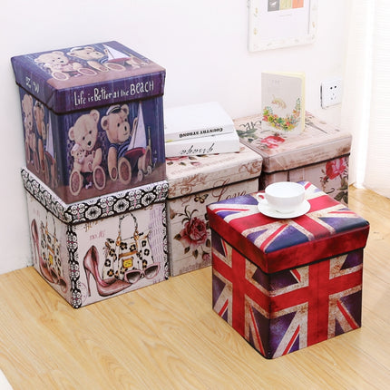 Multifunctional Storage Stool Can Sit Adult Folding Chair Home Change Shoe Bench Children Storage Box(Cartoon Bear)-garmade.com