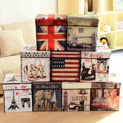 Multifunctional Storage Stool Can Sit Adult Folding Chair Home Change Shoe Bench Children Storage Box(Union Jack)-garmade.com