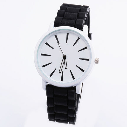 Simple Style Round Dial Jelly Silicone Strap Quartz Watch(Black)-garmade.com