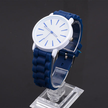 Simple Style Round Dial Jelly Silicone Strap Quartz Watch(Dark Blue)-garmade.com