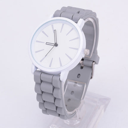 Simple Style Round Dial Jelly Silicone Strap Quartz Watch(Gray)-garmade.com