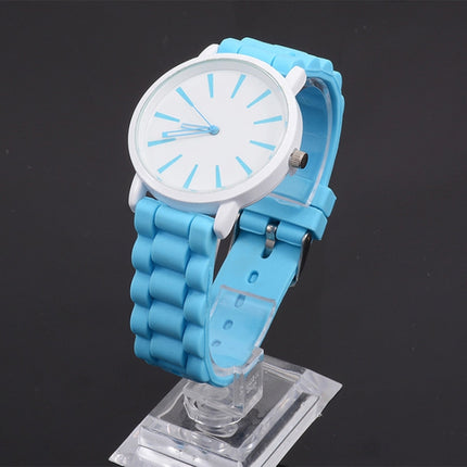 Simple Style Round Dial Jelly Silicone Strap Quartz Watch(Light Blue)-garmade.com