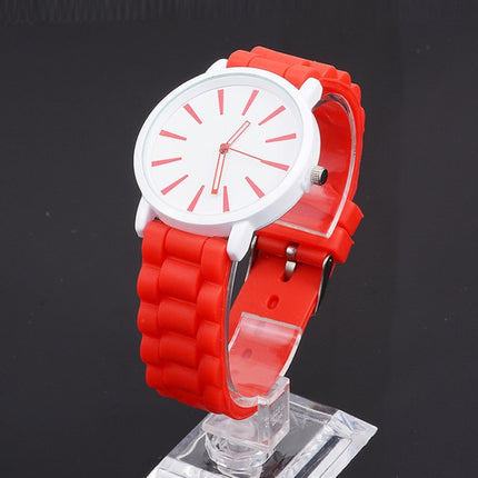 Simple Style Round Dial Jelly Silicone Strap Quartz Watch(Red)-garmade.com