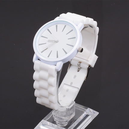 Simple Style Round Dial Jelly Silicone Strap Quartz Watch(White)-garmade.com