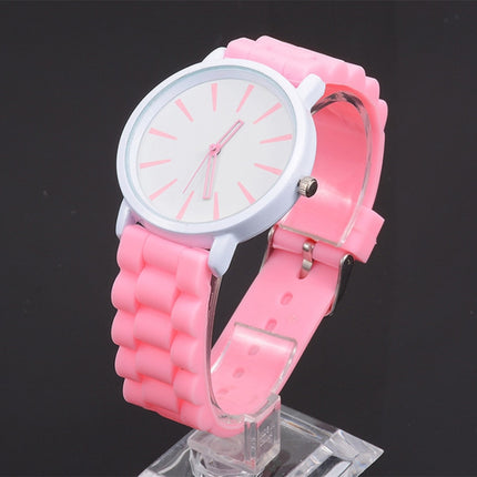 Simple Style Round Dial Jelly Silicone Strap Quartz Watch(Pink)-garmade.com