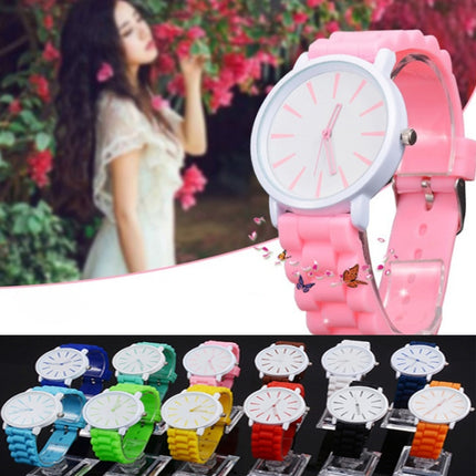 Simple Style Round Dial Jelly Silicone Strap Quartz Watch(Pink)-garmade.com