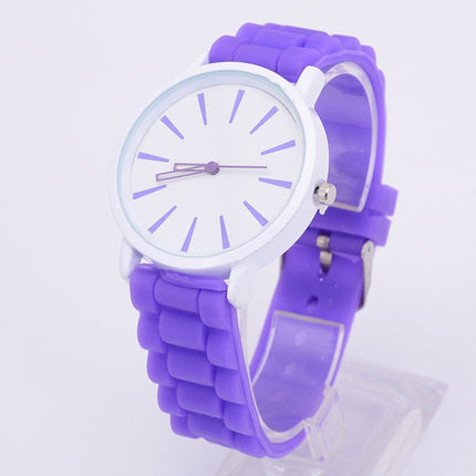 Simple Style Round Dial Jelly Silicone Strap Quartz Watch(Purple)-garmade.com