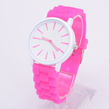 Simple Style Round Dial Jelly Silicone Strap Quartz Watch(Rose Red)-garmade.com