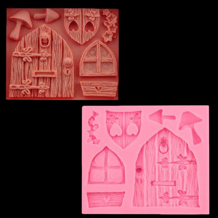 2 PCS Cartoon House Wooden Window Shape Silicone Candy Mold Fairy Tale Cake Decorating Tool-garmade.com