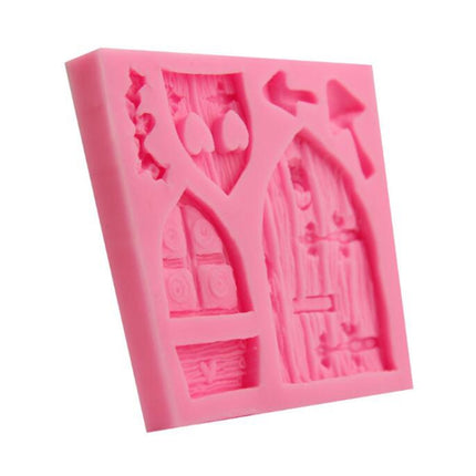 2 PCS Cartoon House Wooden Window Shape Silicone Candy Mold Fairy Tale Cake Decorating Tool-garmade.com