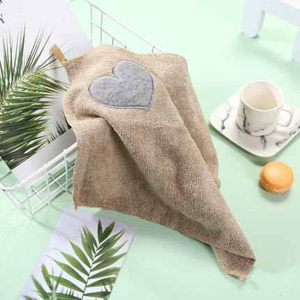 Kitchen Cute Love Heart Pattern Soft Hand Towel Cleaning Dish Microfiber Wipe Table Cloth(khaki)-garmade.com