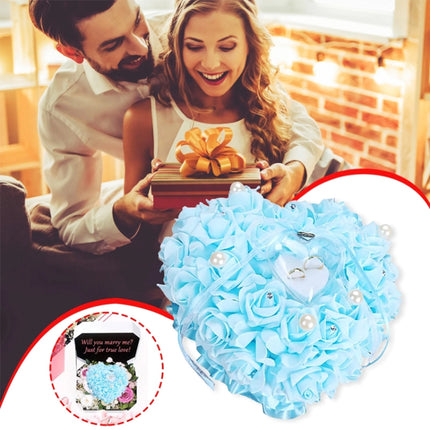 Heart-shaped Ring Box can Hang Simulation Foam Rose Ring Pillow Wedding Supplies(White)-garmade.com