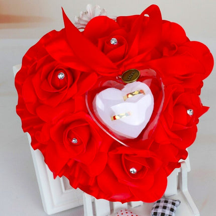 Heart-shaped Ring Box can Hang Simulation Foam Rose Ring Pillow Wedding Supplies(Red)-garmade.com