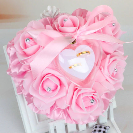 Heart-shaped Ring Box can Hang Simulation Foam Rose Ring Pillow Wedding Supplies(Pink)-garmade.com