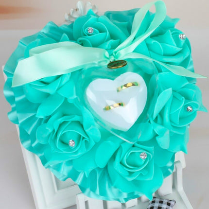 Heart-shaped Ring Box can Hang Simulation Foam Rose Ring Pillow Wedding Supplies(Green)-garmade.com