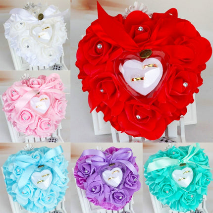 Heart-shaped Ring Box can Hang Simulation Foam Rose Ring Pillow Wedding Supplies(Green)-garmade.com