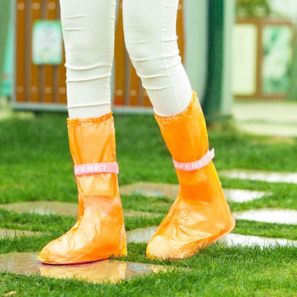 High Tube PVC Non-slip Waterproof Reusable Rain Shoe Boots Cover, Size:M (Orange)-garmade.com
