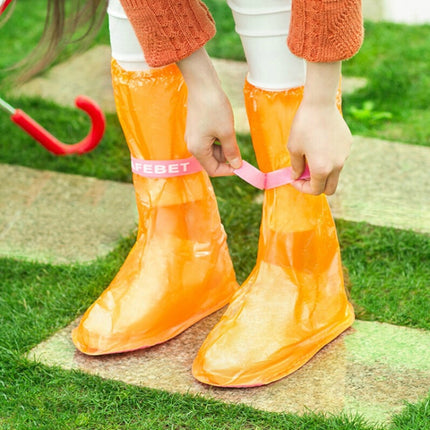 High Tube PVC Non-slip Waterproof Reusable Rain Shoe Boots Cover, Size:L (Orange)-garmade.com