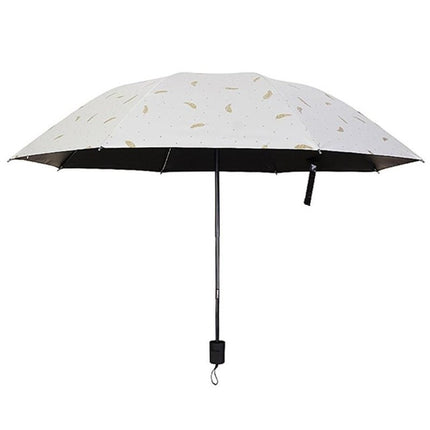 Feather Pattern Umbrella Dual-Use Three Folding Manual Control Portable Sunscreen Rain Umbrellas Windproof Parasol(White)-garmade.com