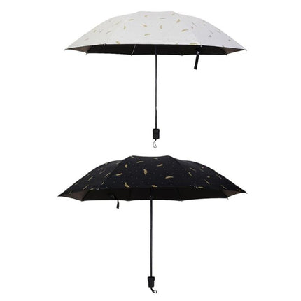 Feather Pattern Umbrella Dual-Use Three Folding Manual Control Portable Sunscreen Rain Umbrellas Windproof Parasol(Black)-garmade.com