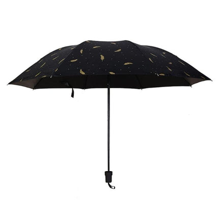 Feather Pattern Umbrella Dual-Use Three Folding Manual Control Portable Sunscreen Rain Umbrellas Windproof Parasol(Black)-garmade.com