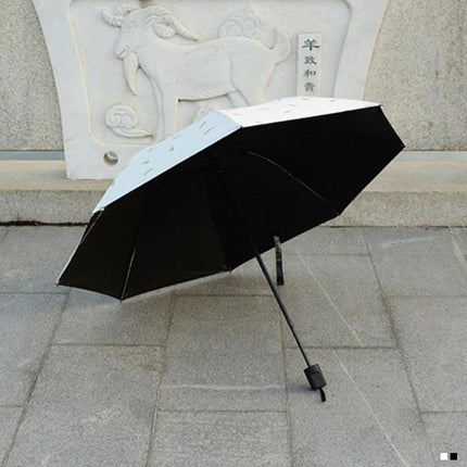 Feather Pattern Umbrella Dual-Use Three Folding Manual Control Portable Sunscreen Rain Umbrellas Windproof Parasol(Black)-garmade.com