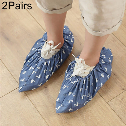 2 Pair Thicken Reusable Elastic Shoe Cover Home Indoor Antiskid Overshoes Flamingo Dust Waterproof Shoe Cover(Blue)-garmade.com