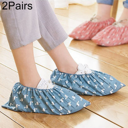 2 Pair Thicken Reusable Elastic Shoe Cover Home Indoor Antiskid Overshoes Flamingo Dust Waterproof Shoe Cover(Grass Blue)-garmade.com