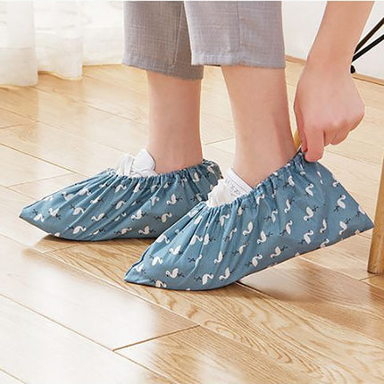 2 Pair Thicken Reusable Elastic Shoe Cover Home Indoor Antiskid Overshoes Flamingo Dust Waterproof Shoe Cover(Grass Blue)-garmade.com