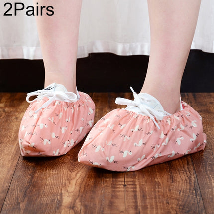 2 Pair Thicken Reusable Elastic Shoe Cover Home Indoor Antiskid Overshoes Flamingo Dust Waterproof Shoe Cover(Pink)-garmade.com
