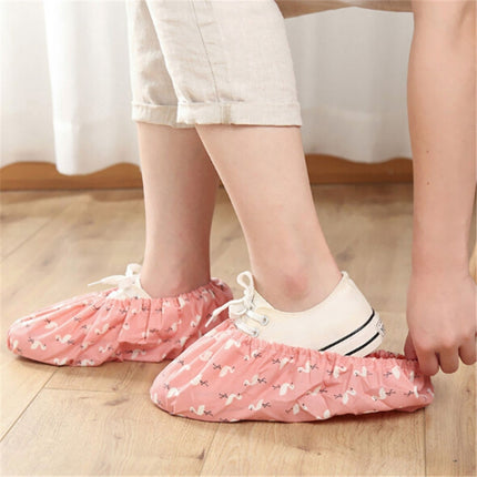 2 Pair Thicken Reusable Elastic Shoe Cover Home Indoor Antiskid Overshoes Flamingo Dust Waterproof Shoe Cover(Pink)-garmade.com