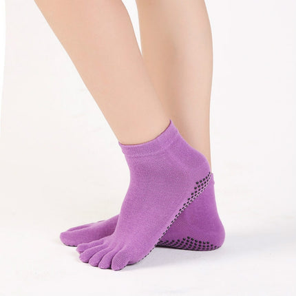 A Pair, Solid Color Non-slip Sweat-absorbent Yoga Socks Split Toe Socks for Women, Size:One Size(Black)-garmade.com