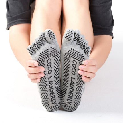 A Pair, Solid Color Non-slip Sweat-absorbent Yoga Socks Split Toe Socks for Women, Size:One Size(Gray)-garmade.com