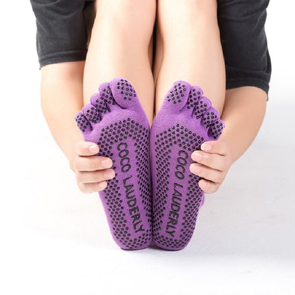 A Pair, Solid Color Non-slip Sweat-absorbent Yoga Socks Split Toe Socks for Women, Size:One Size(Purple)-garmade.com