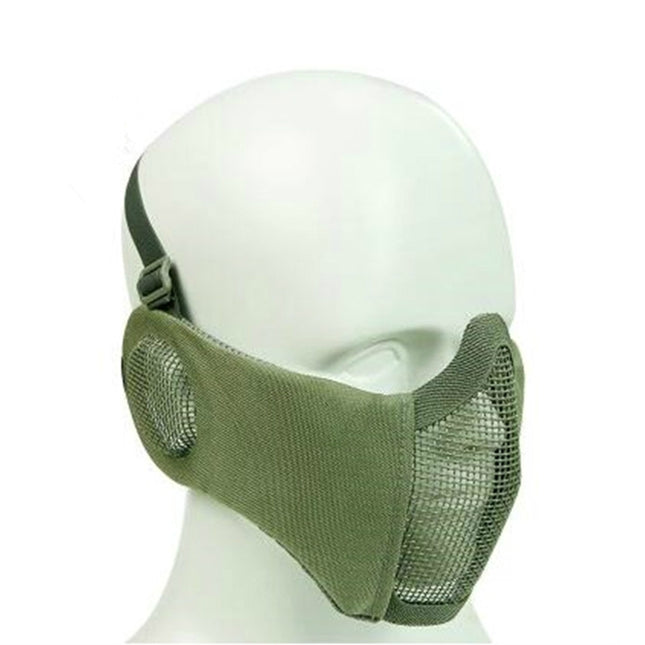 WoSporT Half Face Metal Net Field Ear Protection Outdoor Cycling Steel Mask(Green)-garmade.com