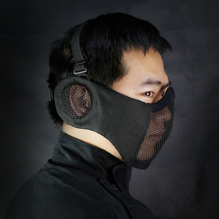 WoSporT Half Face Metal Net Field Ear Protection Outdoor Cycling Steel Mask(Green)-garmade.com