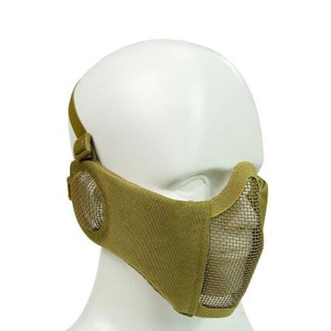 WoSporT Half Face Metal Net Field Ear Protection Outdoor Cycling Steel Mask(Tan)-garmade.com